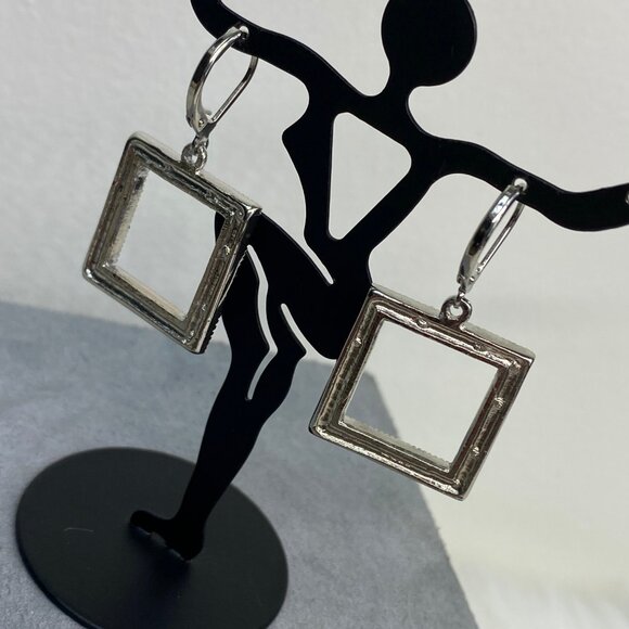 Silver Tone Rhinestone Square Dangle & Drop Earrings - Picture 6 of 6